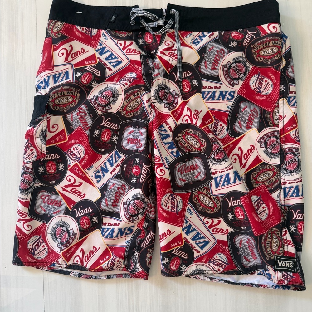 Vans Men’s Red Black Multi Logo Swim Board Shorts